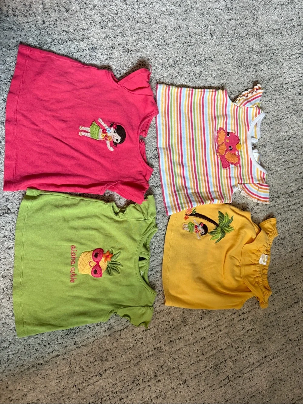 Vintage Gymboree Pink, Green, Yellow & Multi-Stripe Short Sleeve Tee Set 6-12 mo